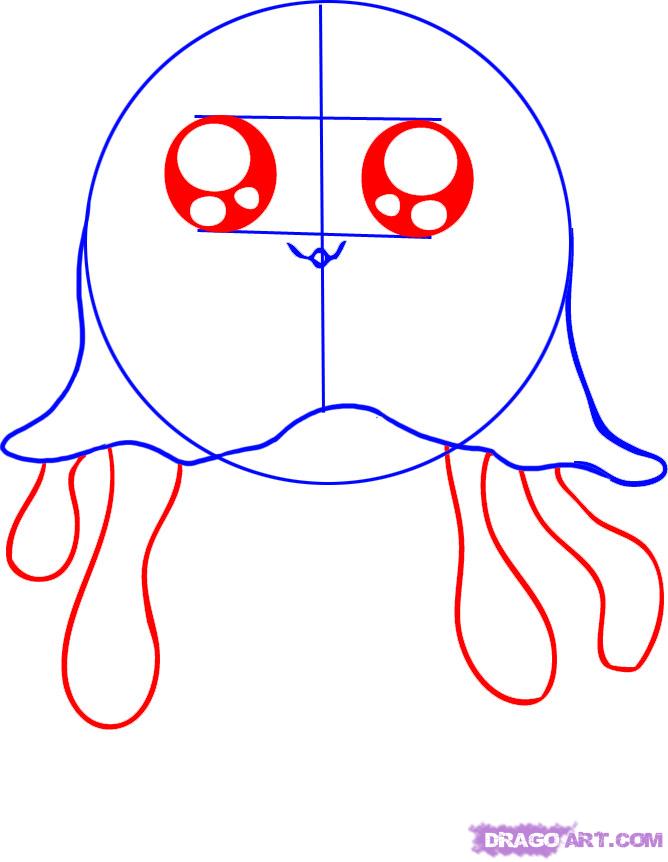 668x862 How To Draw A Cartoon Jellyfish, Step