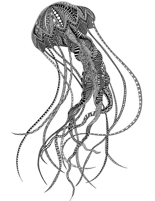 600x776 Exiting Black Ornate Jellyfish Tattoo Design