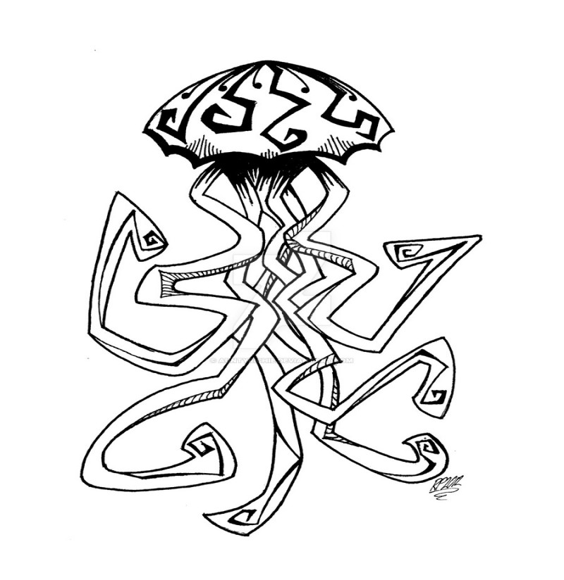 800x824 Great Outline Geometric Jellyfish Tattoo Design