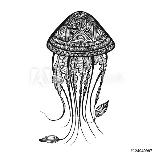 500x500 Hand Drawn Jellyfish Zentangle Style For Coloring Book, Shirt