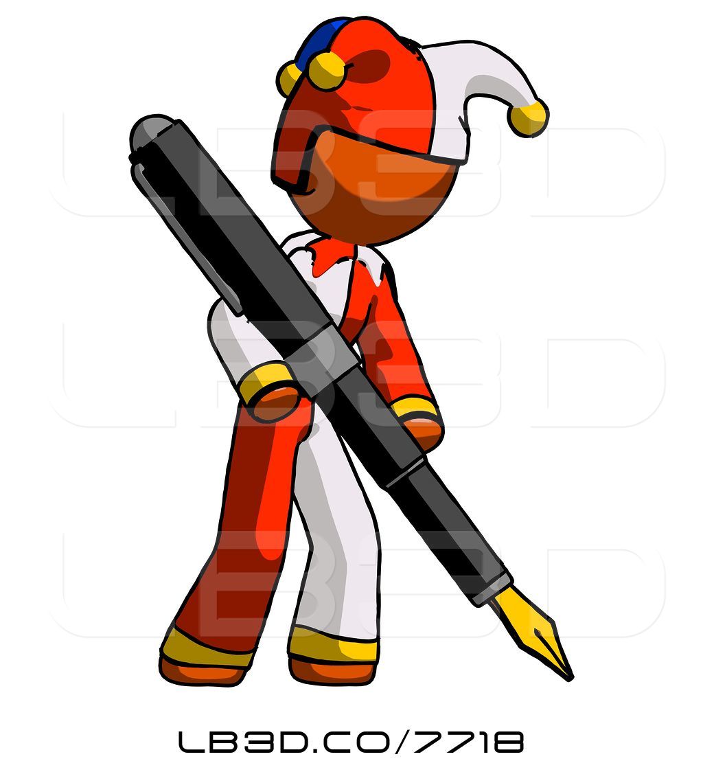 1024x1124 Illustration Of Orange Jester Joker Guy Drawing Or Writing