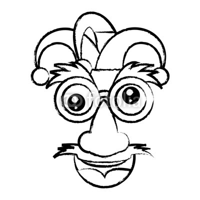 400x400 Sketch Of Comic Face With Mustache And Jester Hat Over White