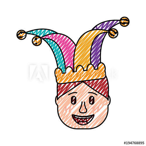 500x500 Smiling Face Man With Jester Hat Funny Vector Illustration Drawing
