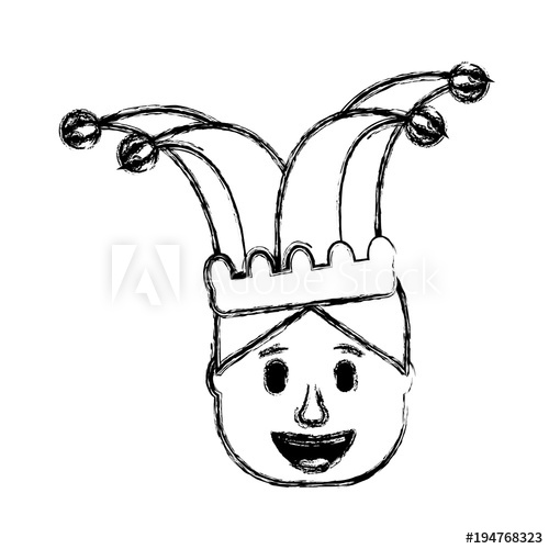500x500 Smiling Face Man With Jester Hat Funny Vector Illustration Sketch