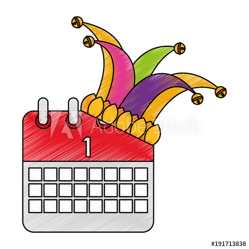 500x500 Jester Hat And Calendar First Day Festival Vector Illustration