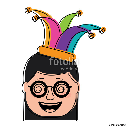 500x500 Laughing Face Woman With Crazy Glasses And Jester Hat Enjoy Vector