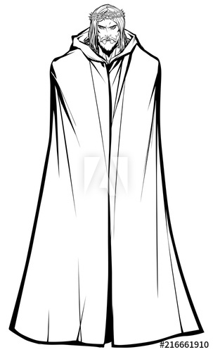 303x500 Line Art Full Length Illustration Of Jesus Christ Wearing Crown