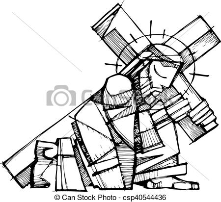 450x412 Jesus Christ With The Cross Hand Drawn Vector Illustration