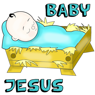 400x400 How To Draw Cartoon Baby Jesus In A Manger Cradle Drawing