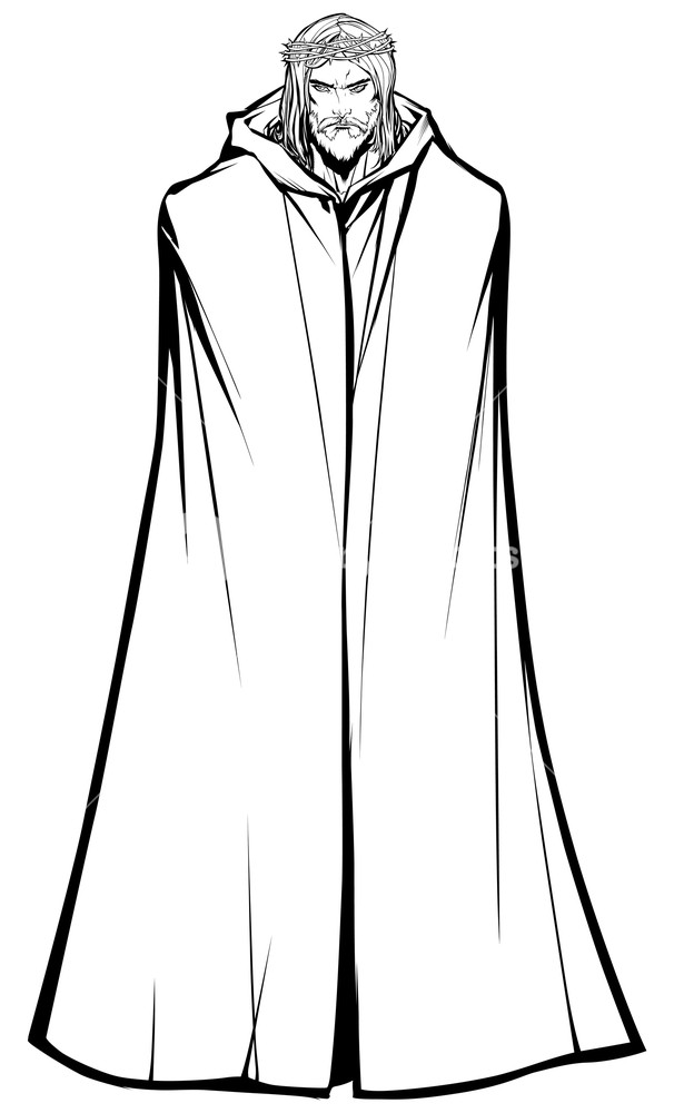 606x1000 Line Art Full Length Illustration Of Jesus Christ Wearing Crown
