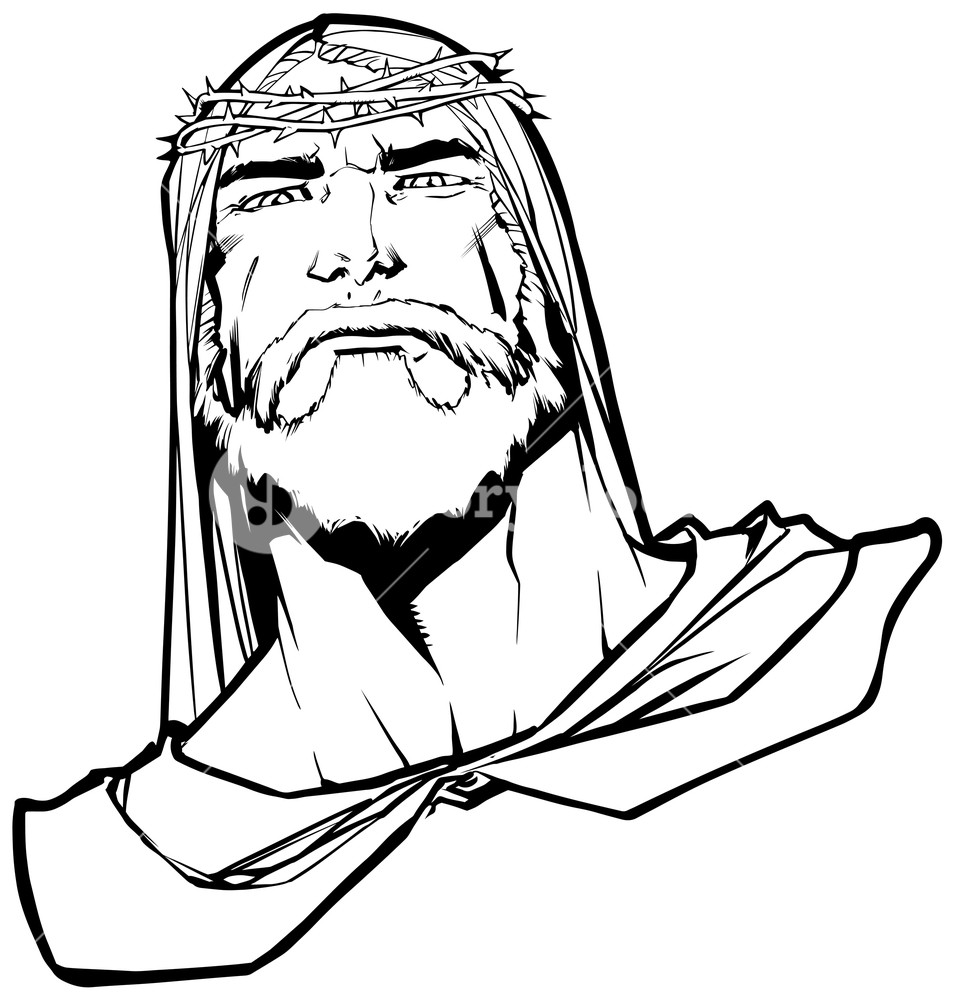 954x1000 Line Art Portrait Of Jesus Christ Wearing Crown Of Thorns