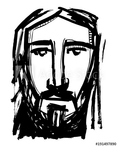 400x500 Jesus Christ Face Ink Hand Drawn Illustration