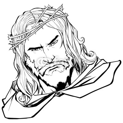 400x400 Line Art Portrait Of Jesus Christ Wearing Crown Of Thorns