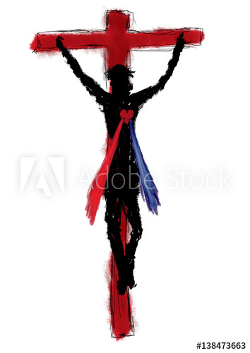 354x500 Jesus Christ On The Cross, With Sacred Heart And Divine Mercy