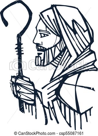 340x470 Jesus Christ Good Shepherd Ink Illustration Hand Drawn Ink