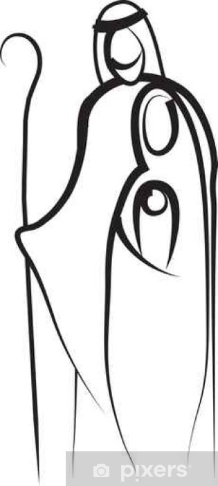 315x700 Holy Family Christmas Abstract Religious Nativity Drawing, Vector