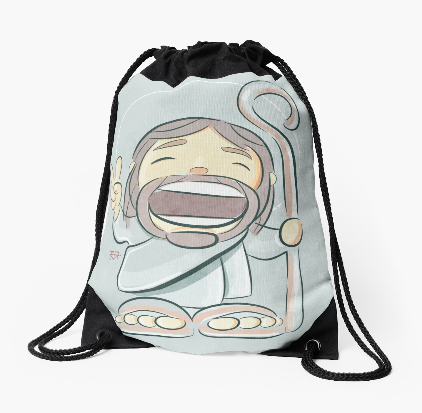 1435x1404 Jesus Christ Good Shepherd Cartoon Drawstring Bag