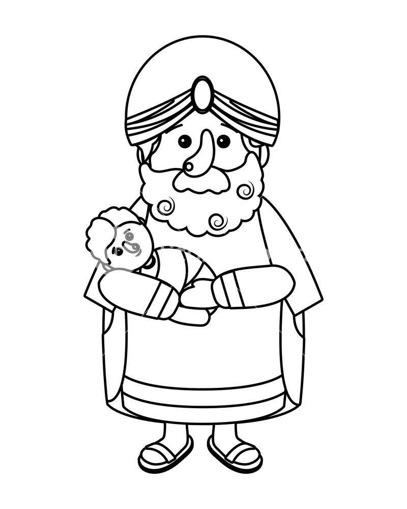 800x1000 Nativity Wise Man Holding Baby Jesus Cartoon Vector Illustration
