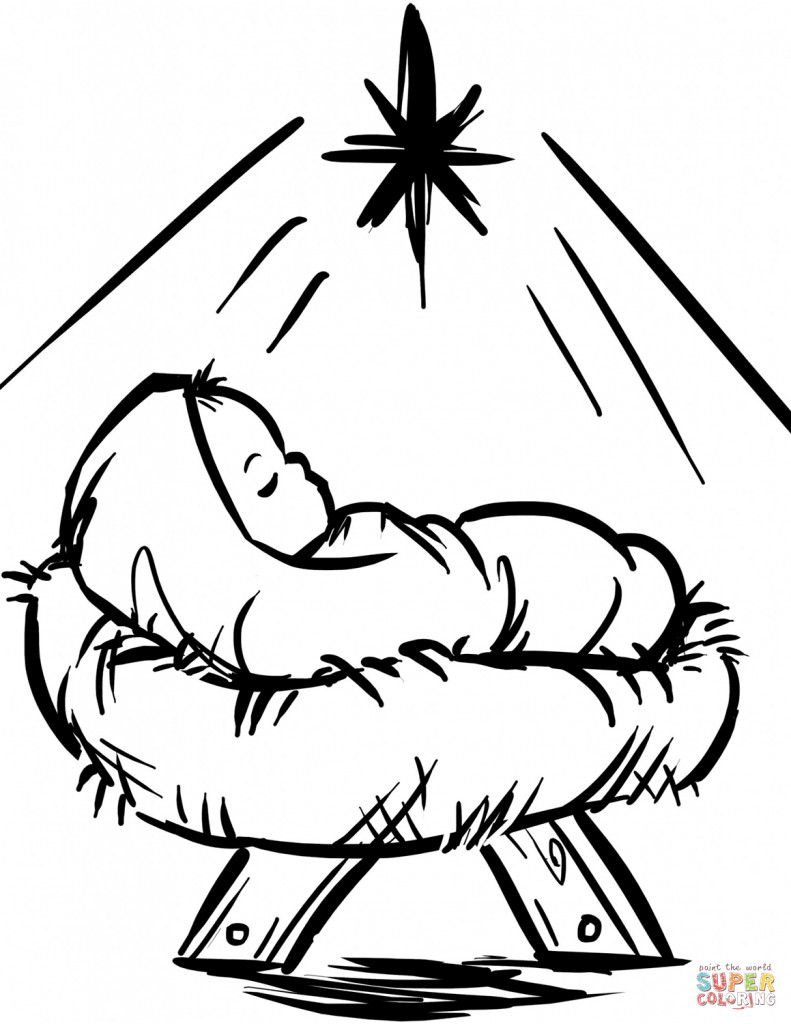 791x1024 Jesus Manger Drawing At Coloring Page