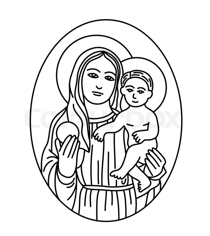 713x800 Virgin Mary With Baby Jesus Sketch Stock Vector Colourbox