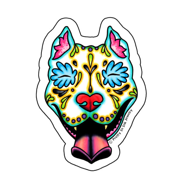 640x640 Day Of The Dead Pit Bull Sticker Sugar Skull Pitbull Dog Decal
