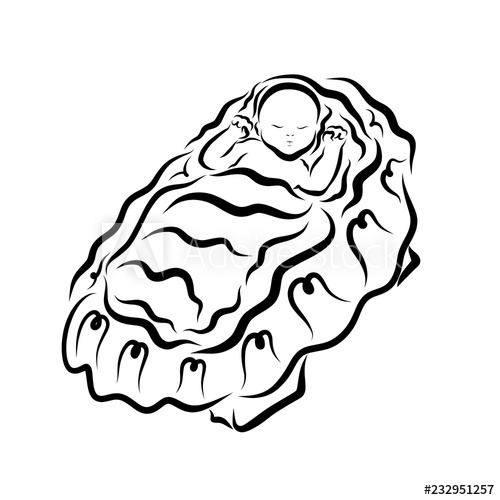 500x500 Baby Jesus Sleeping In The Manger, Christmas, Black Pattern