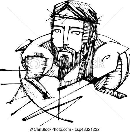 450x457 Jesus Christ Good Shepherd Hand Drawn Vector Illustration