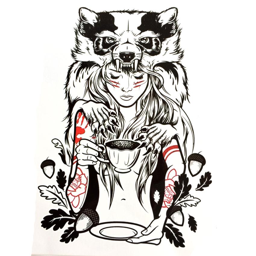 850x850 druid girl waterproof temporary tattoo sticker civet cats arm