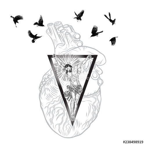 500x500 Jesus Christ On Sacred Geometry Triangle Tattoo With Silver Beams