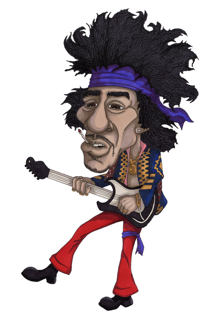 703x1024 Jimi Hendrix Illustration Coloured With Markers
