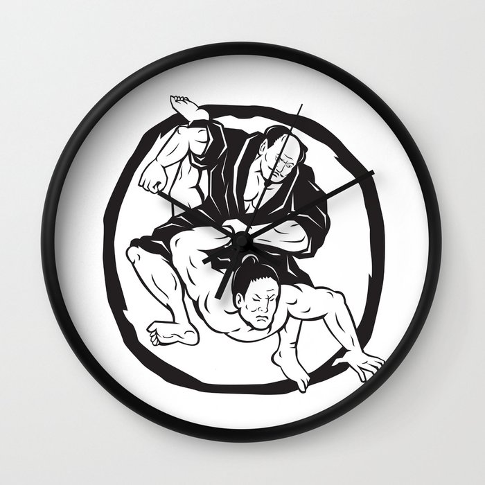 700x700 Samurai Jiu Jitsu Judo Fighting Drawing Wall Clock