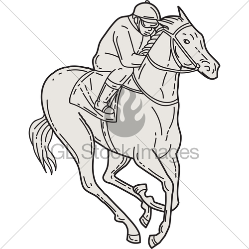500x500 jockey riding thoroughbred horse mono line gl stock images