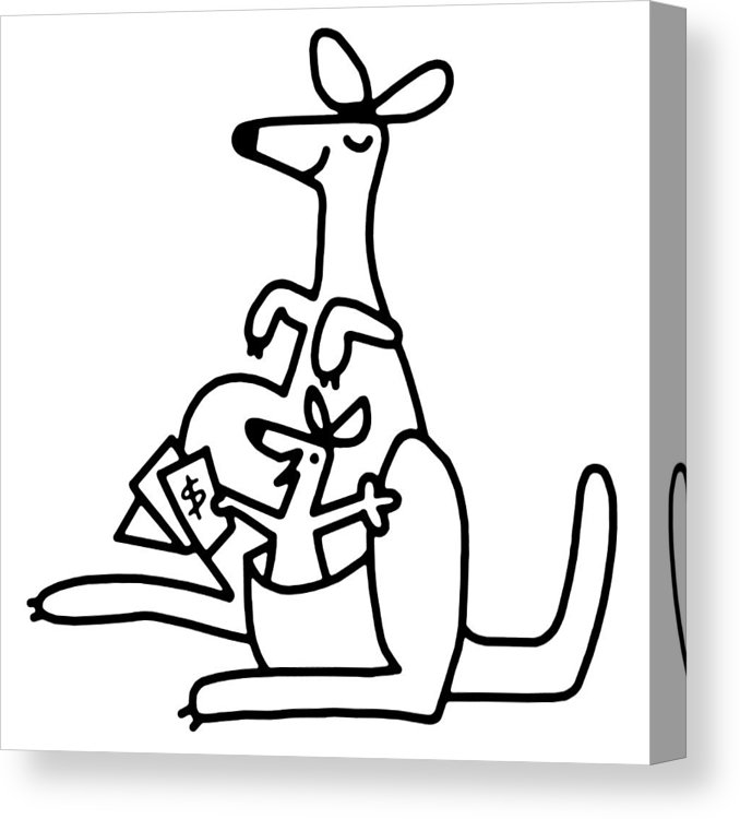 678x750 Kangaroo And Joey With Money Canvas Print Canvas Art