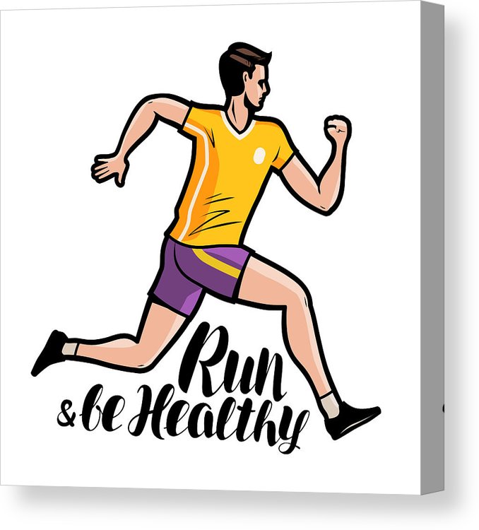 678x750 Jogging, Running Run And Be Healthy, Lettering Cartoon Vector