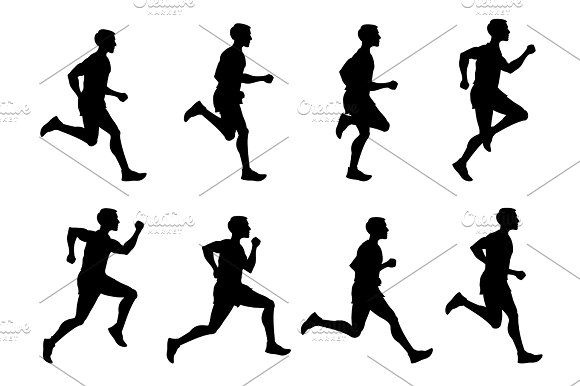 580x386 Jogging Man, Running Athlete, Runner Vector Silhouettes Set