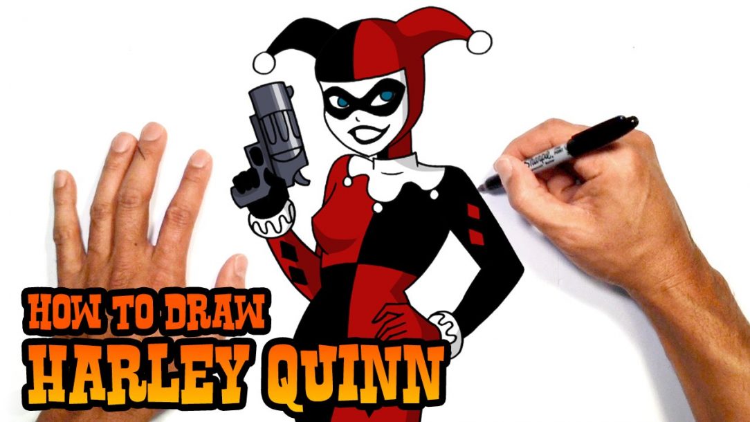 1084x610 Red And Blue Harley Quinn Drawing Easy Anime Joker Cartoon