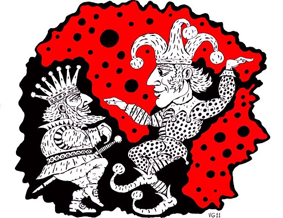 550x425 King And Joker Surreal Black And White And Red Pen Ink Drawing