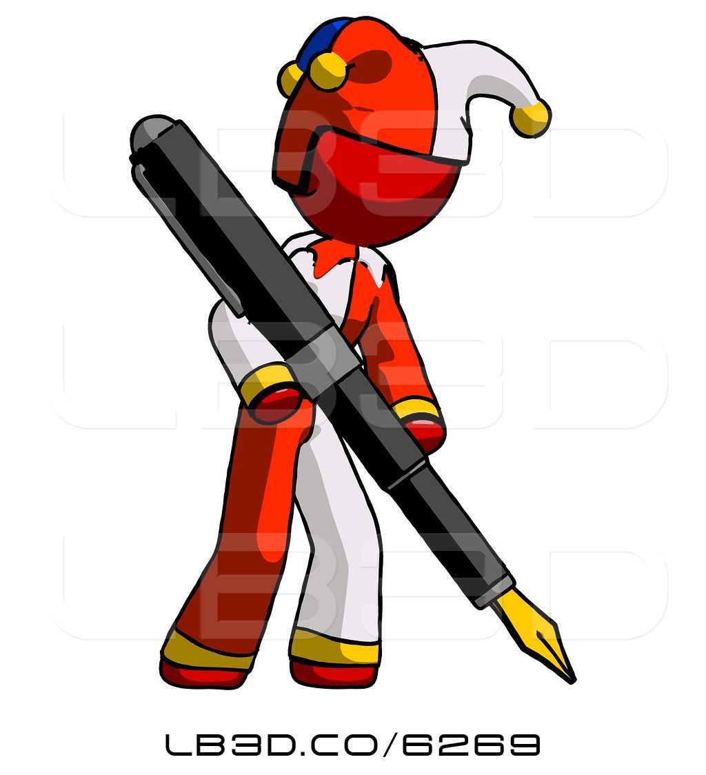 1024x1124 Illustration Of Red Jester Joker Guy Drawing Or Writing With Large