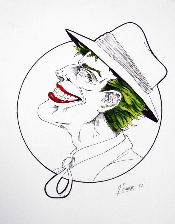 570x727 The Joker Original Comic Art Pen And Ink Sketch With Color Accent