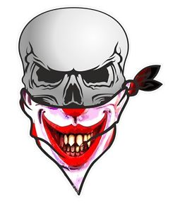 255x300 Biker Skull With Face Bandana Joker Jester Evil Horror Smiler