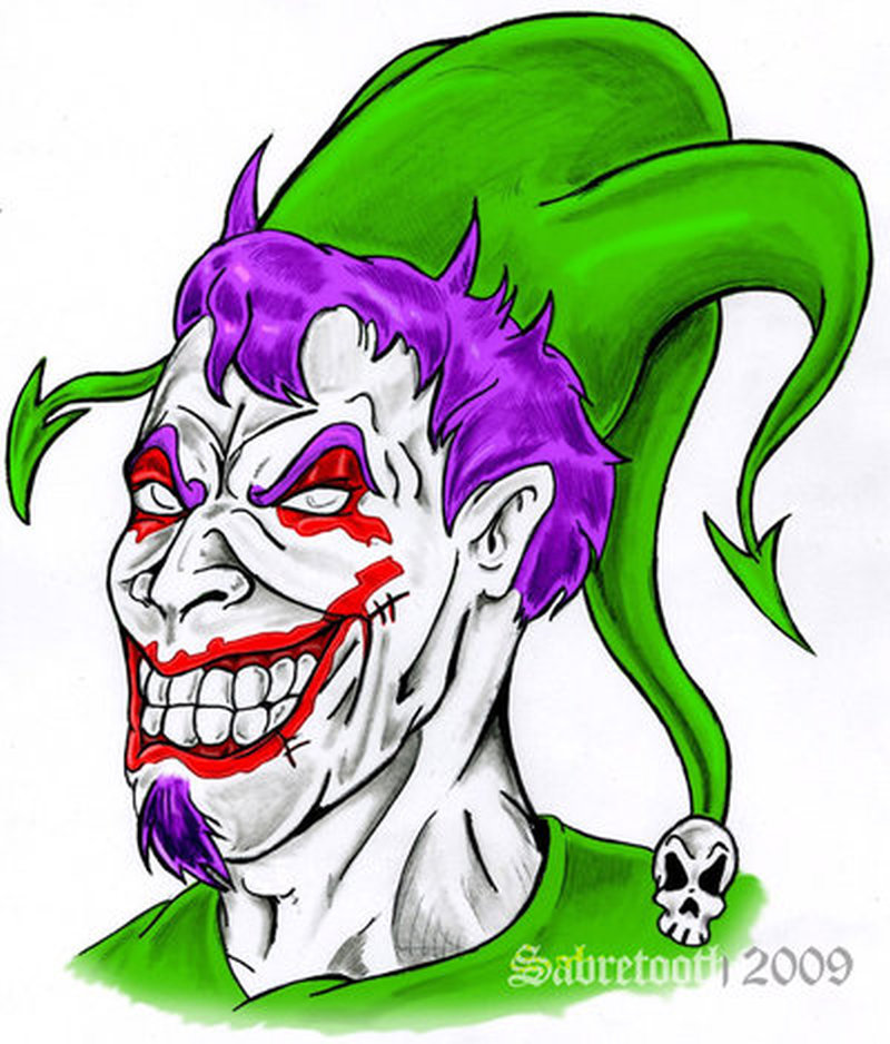 800x938 Evil Joker Tattoo Stencil