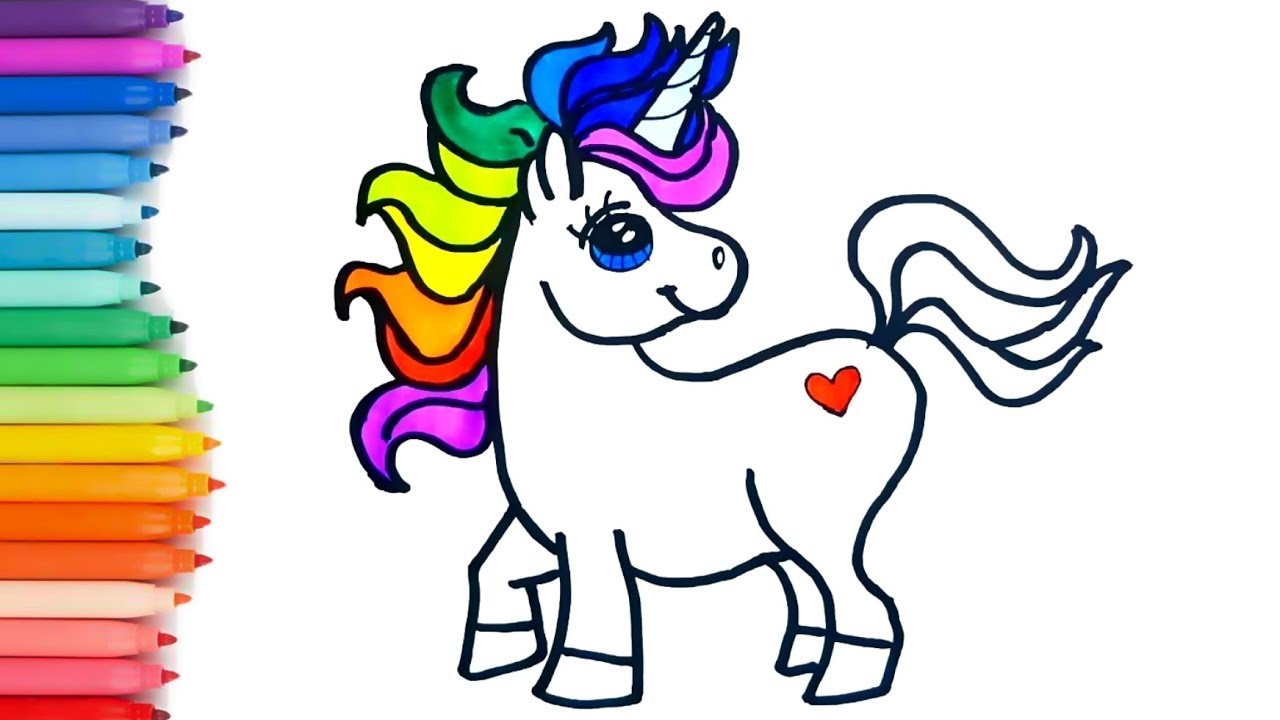 1280x720 Cute Rainbow Unicorn Drawing And Coloring For Kids Joy Toy Art