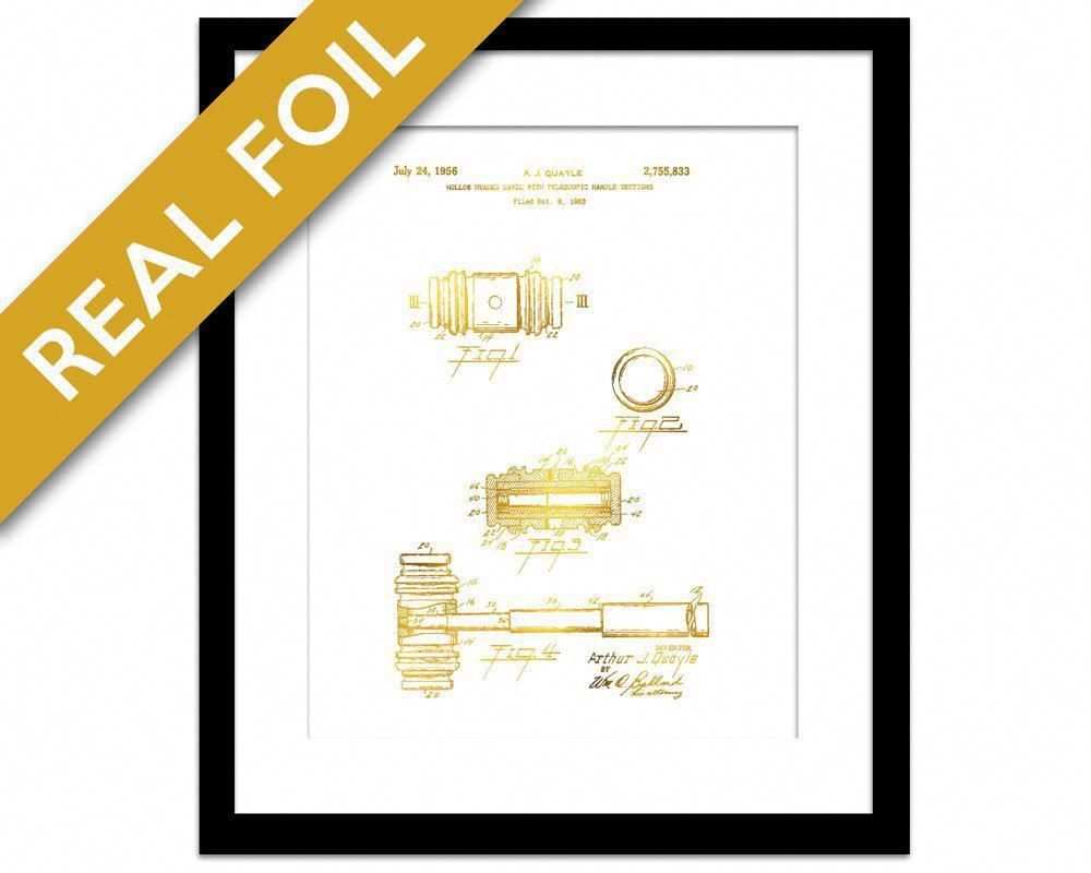 1000x800 Judge's Gavel Gold Foil Patent Art Print