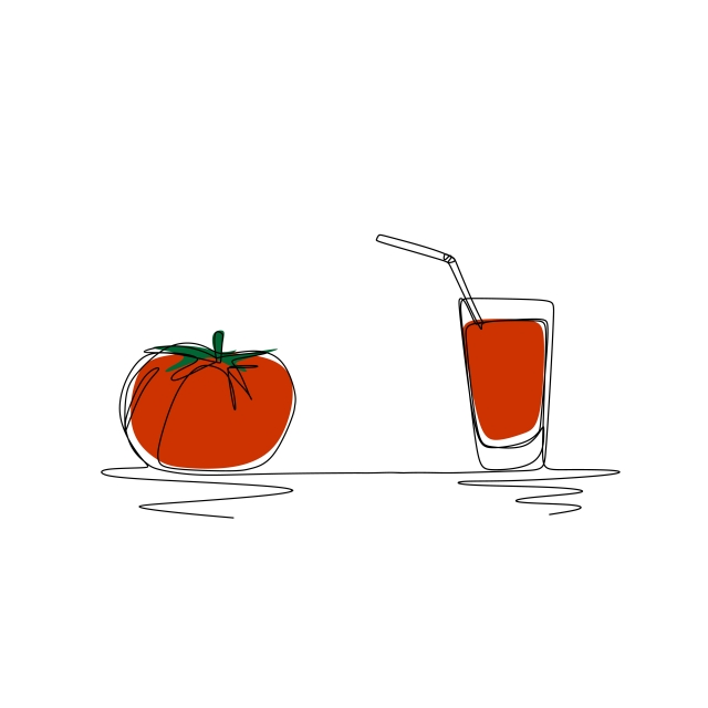 640x640 Tomato Juice Continuous Line Art Drawing Healthy Lifestyle Concept