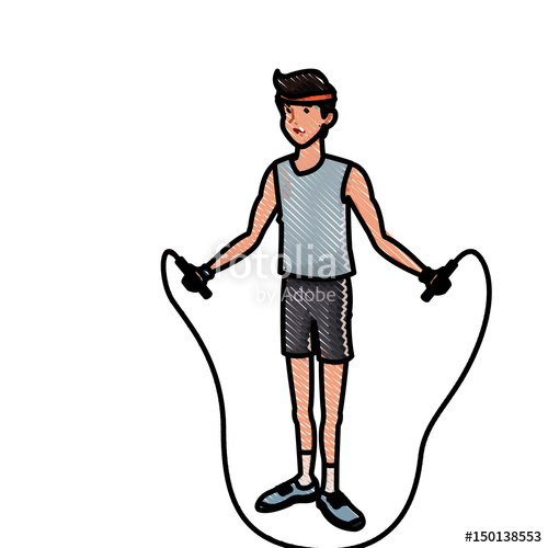 500x500 Sport Man Jump Rope Fitness Active Draw Vector Illustration Stock