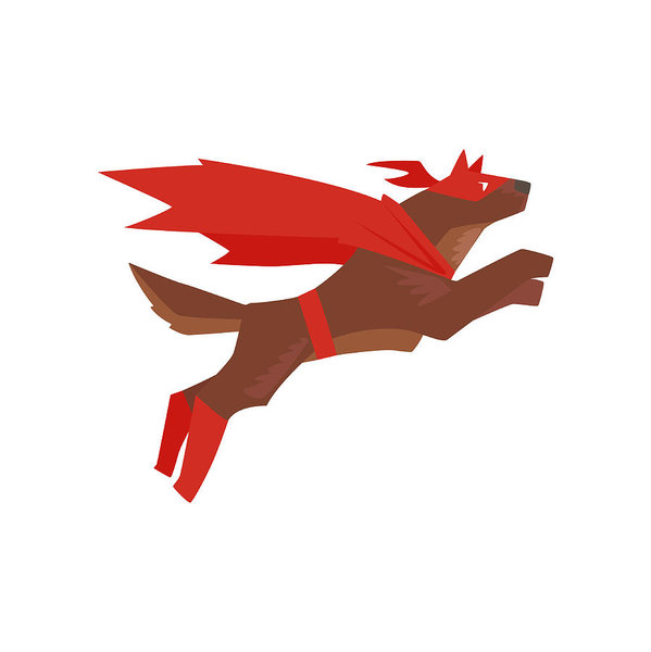 599x600 Superhero Dog Character Jumping, Super Dog Dressed In Red Cape