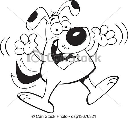 450x418 Cartoon Jumping Dog Black And White Illustration Of A Happy Dog