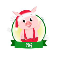 240x240 Christmas Poster Design With Funny Piglet Drawing Of Pig In Red