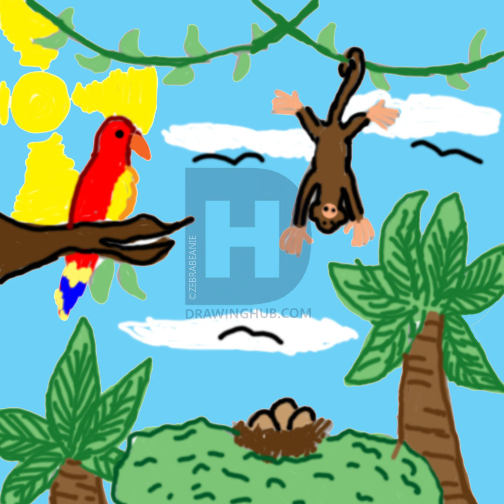 1000x1000 In The Jungle Drawing