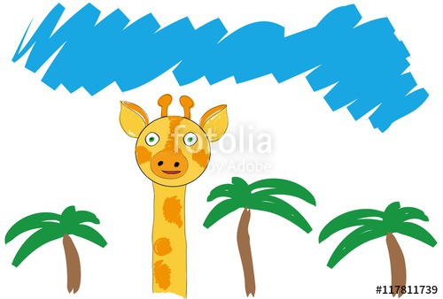 500x338 The Orange Giraffe And Palms Tree And Blue Sky, Vector
